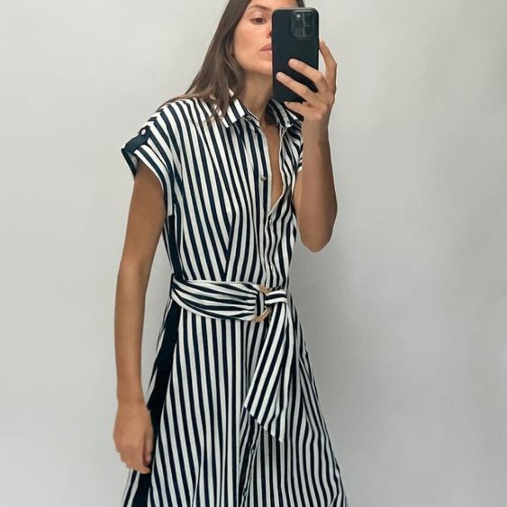 Zara STRIPED MIDI DRESS, Size Large